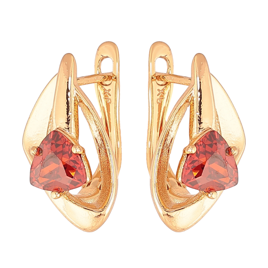 Сережки Xuping Колір Позолота 18K англійська застібка Візерунок з червоними кристалами фото №1 Сережки Xuping Колір Позолота 18K англійська застібка Візерунок з червоними кристалами фото №1