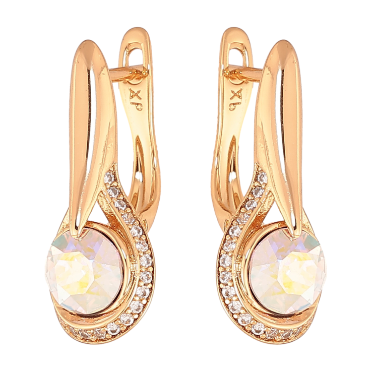 Серьги Xuping Цвет Позолота 18K английский замок Узор с радужными кристаллами фото №2