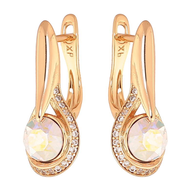 Сережки Xuping Колір Позолота 18K англійська застібка Візерунок з райдужними кристалами фото №2 Сережки Xuping Колір Позолота 18K англійська застібка Візерунок з райдужними кристалами фото №2