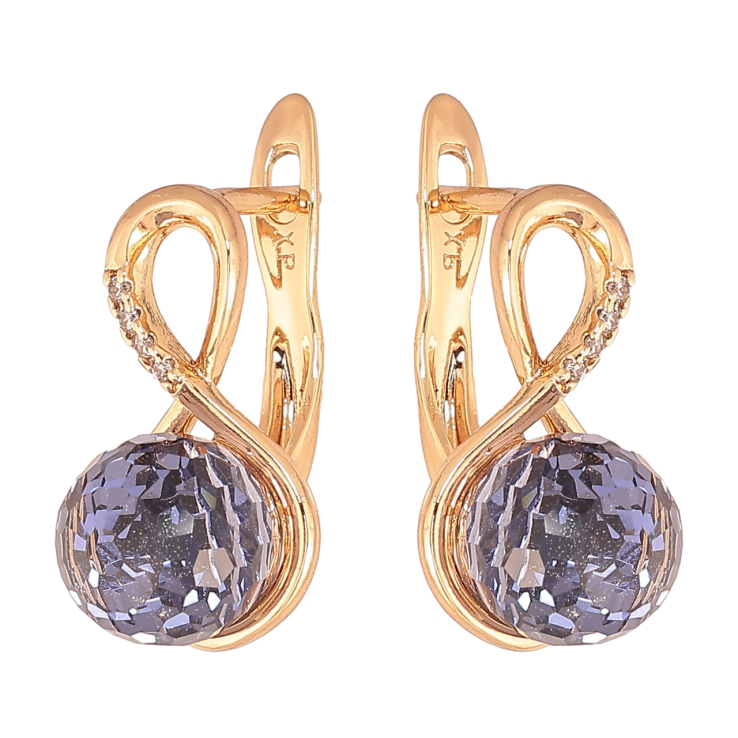 Серьги Xuping Цвет Позолота 18K английский замок Восьмерки с сиреневыми кристаллами фото №17