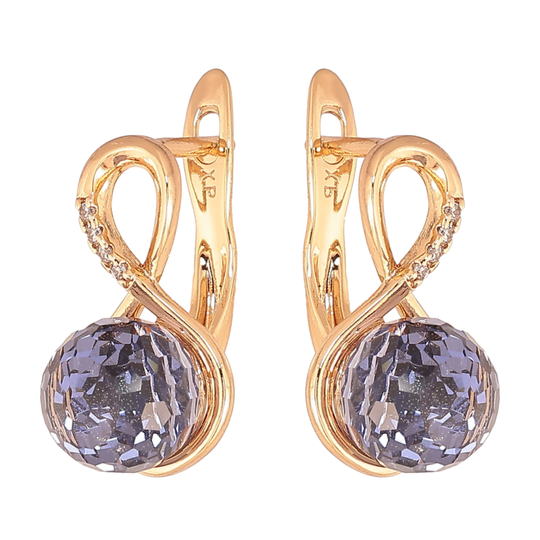 Серьги Xuping Цвет Позолота 18K английский замок Восьмерки с сиреневыми кристаллами фото №1 Серьги Xuping Цвет Позолота 18K английский замок Восьмерки с сиреневыми кристаллами фото №1