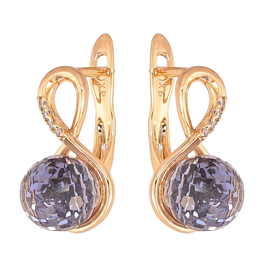 Серьги Xuping Цвет Позолота 18K английский замок Восьмерки с сиреневыми кристаллами фото №1 Серьги Xuping Цвет Позолота 18K английский замок Восьмерки с сиреневыми кристаллами фото №1