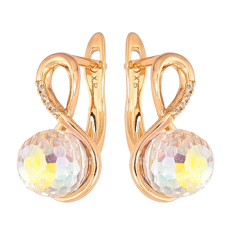 Сережки Xuping Колір Позолота 18K англійська застібка Вісімки з райдужними кристалами фото №14