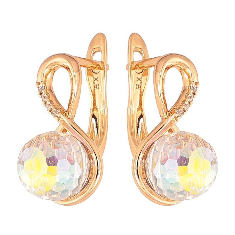 Серьги Xuping Цвет Позолота 18K английский замок Восьмерки с радужными кристаллами фото №1