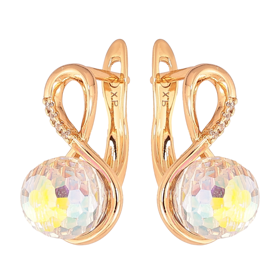 Серьги Xuping Цвет Позолота 18K английский замок Восьмерки с радужными кристаллами фото №1