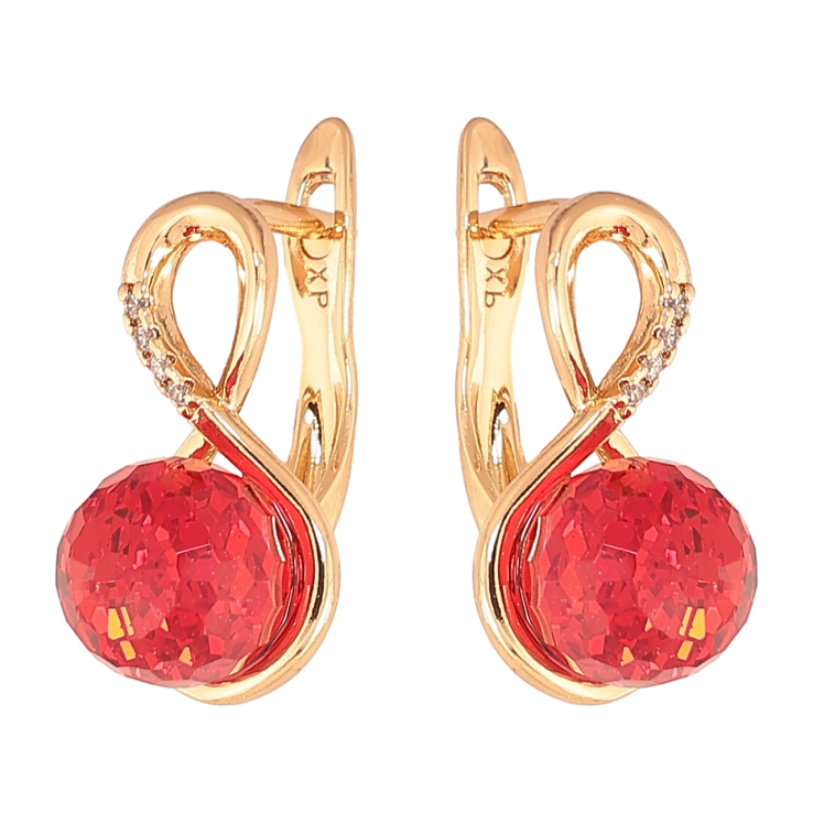 Сережки Xuping Колір Позолота 18K англійська застібка Вісімки з червоними кристалами фото №13