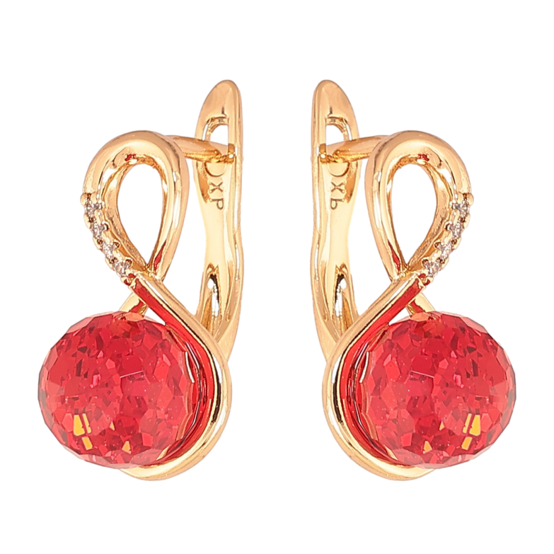 Сережки Xuping Колір Позолота 18K англійська застібка Вісімки з червоними кристалами фото №1 Сережки Xuping Колір Позолота 18K англійська застібка Вісімки з червоними кристалами фото №1