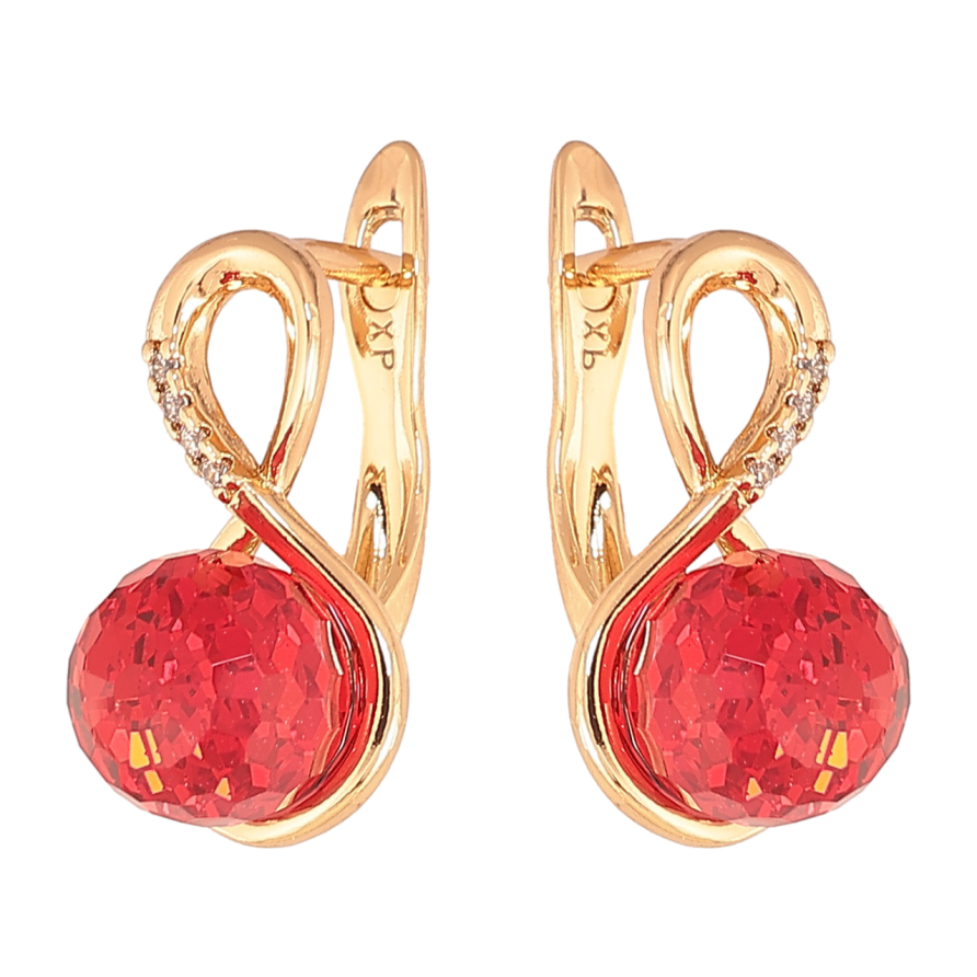 Сережки Xuping Колір Позолота 18K англійська застібка Вісімки з червоними кристалами фото №1 Сережки Xuping Колір Позолота 18K англійська застібка Вісімки з червоними кристалами фото №1