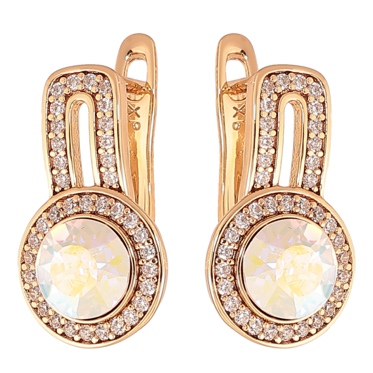 Серьги Xuping Цвет Позолота 18K английский замок Радужные кристаллы в обрамлении фото №4