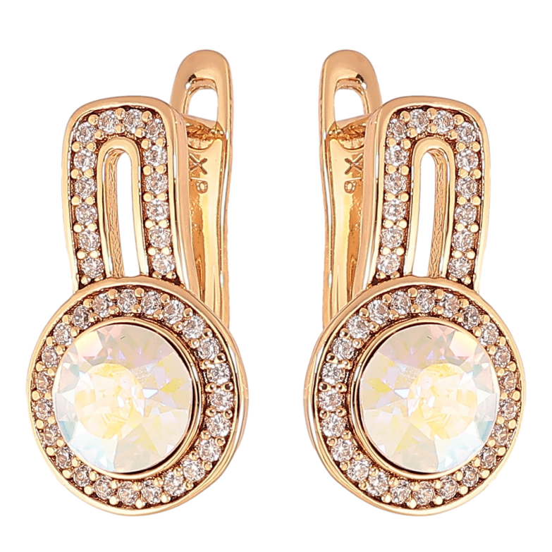 Сережки Xuping Колір Позолота 18K англійська застібка Райдужні кристали в обрамленні фото №1