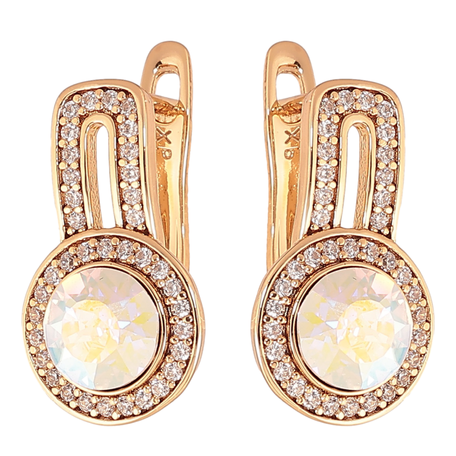 Серьги Xuping Цвет Позолота 18K английский замок Радужные кристаллы в обрамлении фото №1