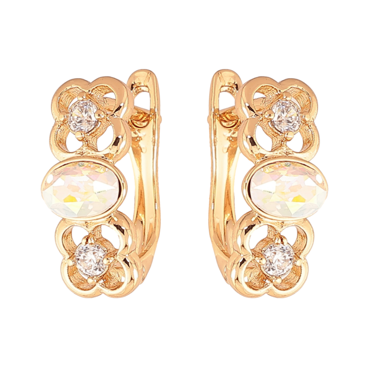 Сережки Xuping Колір Позолота 18K англійська застібка Квітковий візерунок з райдужними кристалами фото №12