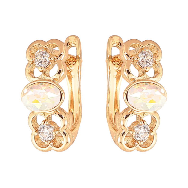 Серьги Xuping Цвет Позолота 18K английский замок Цветочный узор с радужными кристаллами фото №2 Серьги Xuping Цвет Позолота 18K английский замок Цветочный узор с радужными кристаллами фото №2