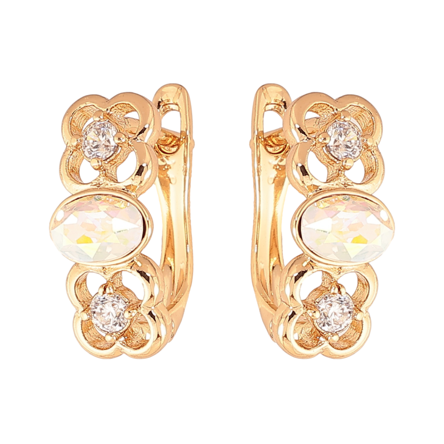 Сережки Xuping Колір Позолота 18K англійська застібка Квітковий візерунок з райдужними кристалами фото №1