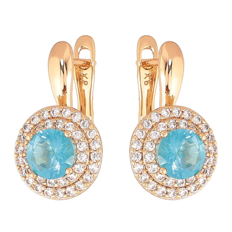Серьги Xuping Цвет Позолота 18K английский замок Голубые кристаллы в обрамлении фото №3