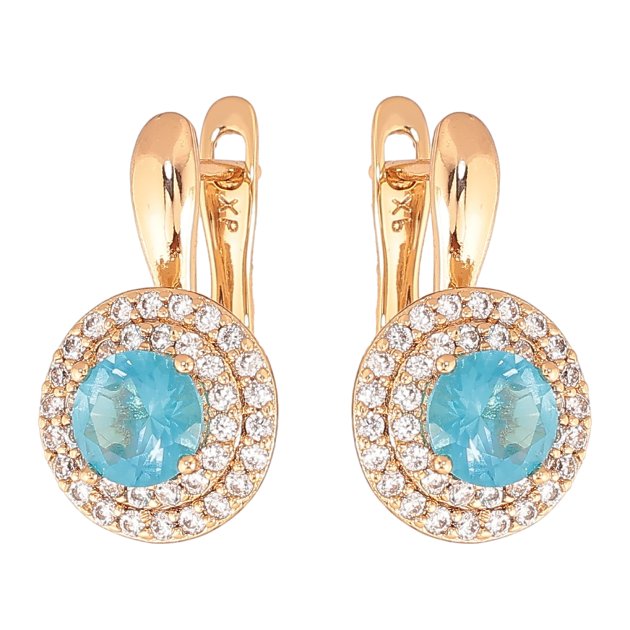 Серьги Xuping Цвет Позолота 18K английский замок Голубые кристаллы в обрамлении фото №1