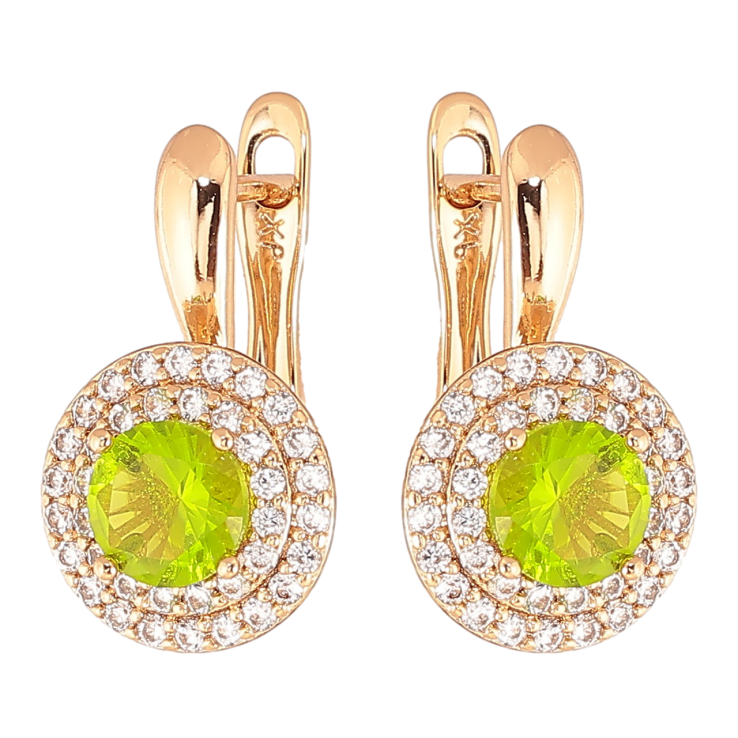Серьги Xuping Цвет Позолота 18K английский замок Салатовые кристаллы в обрамлении фото №12