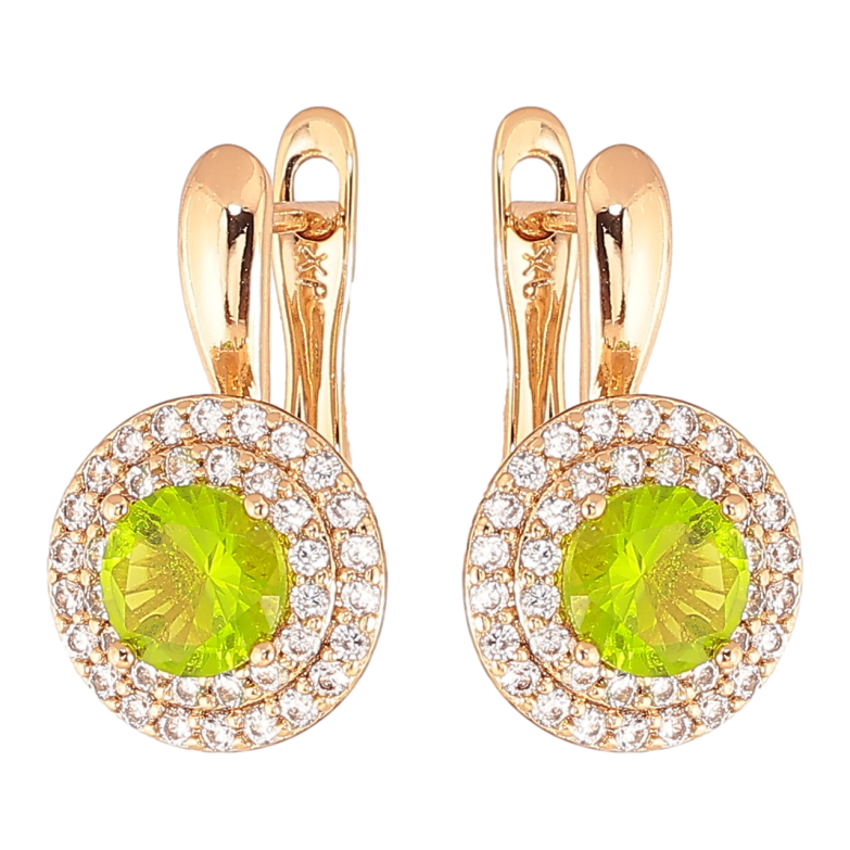 Серьги Xuping Цвет Позолота 18K английский замок Салатовые кристаллы в обрамлении фото №1