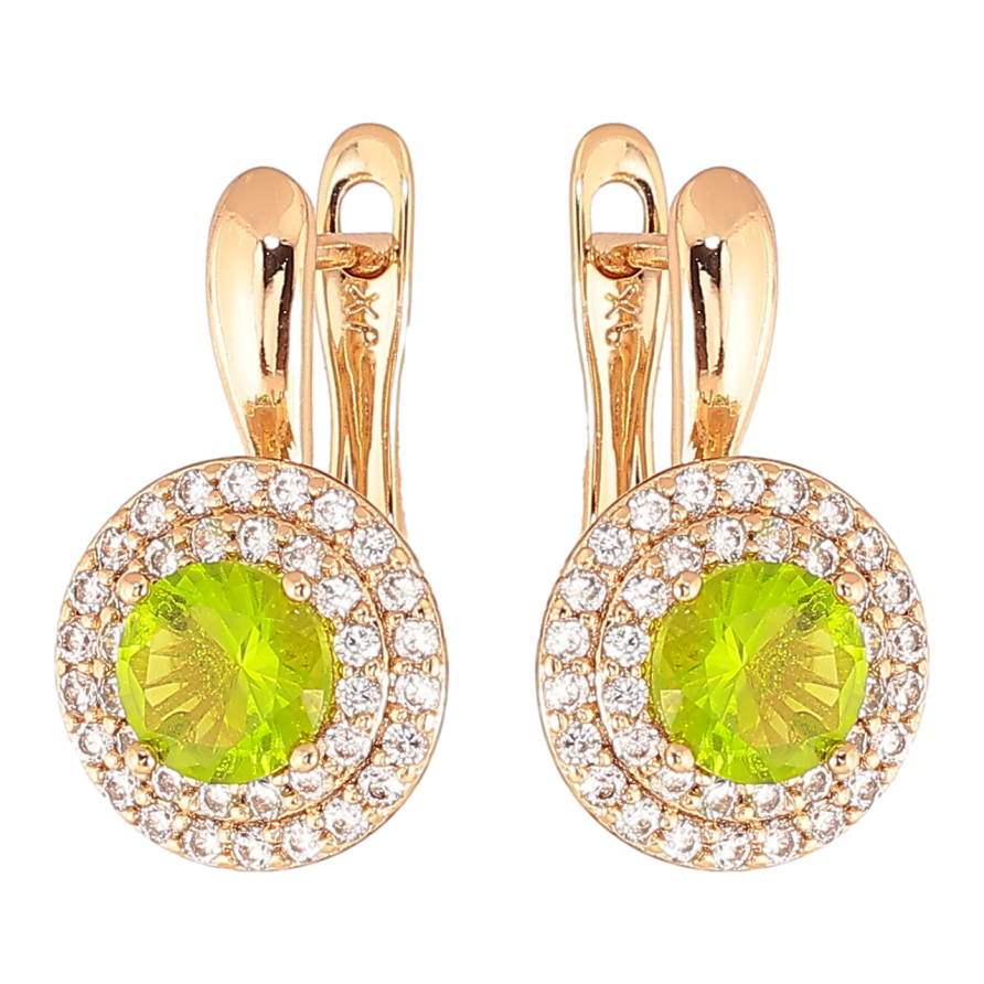 Сережки Xuping Колір Позолота 18K англійська застібка Салатові кристали в обрамленні фото №1
