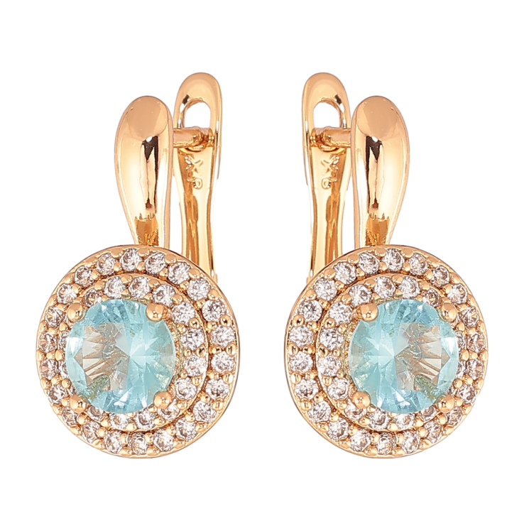 Серьги Xuping Цвет Позолота 18K английский замок Светло-голубые кристаллы в обрамлении фото №18