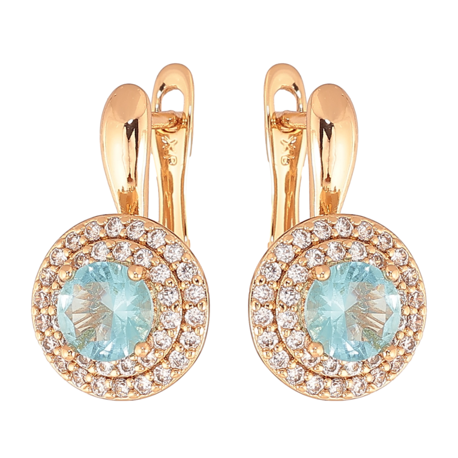 Сережки Xuping Колір Позолота 18K англійська застібка Світло-блакитні кристали в обрамленні фото №1 Сережки Xuping Колір Позолота 18K англійська застібка Світло-блакитні кристали в обрамленні фото №1