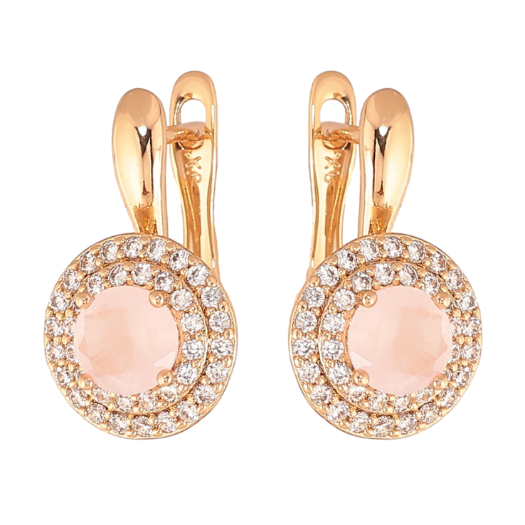 Серьги Xuping Цвет Позолота 18K английский замок Розовые кристаллы в обрамлении фото №14