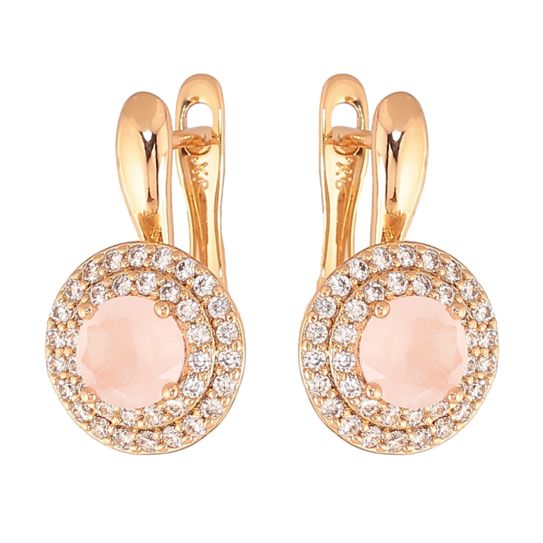 Серьги Xuping Цвет Позолота 18K английский замок Розовые кристаллы в обрамлении фото №1 Серьги Xuping Цвет Позолота 18K английский замок Розовые кристаллы в обрамлении фото №1