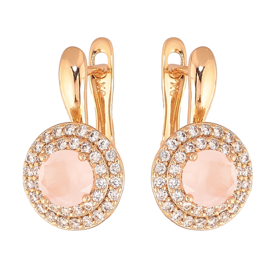 Серьги Xuping Цвет Позолота 18K английский замок Розовые кристаллы в обрамлении фото №1 Серьги Xuping Цвет Позолота 18K английский замок Розовые кристаллы в обрамлении фото №1