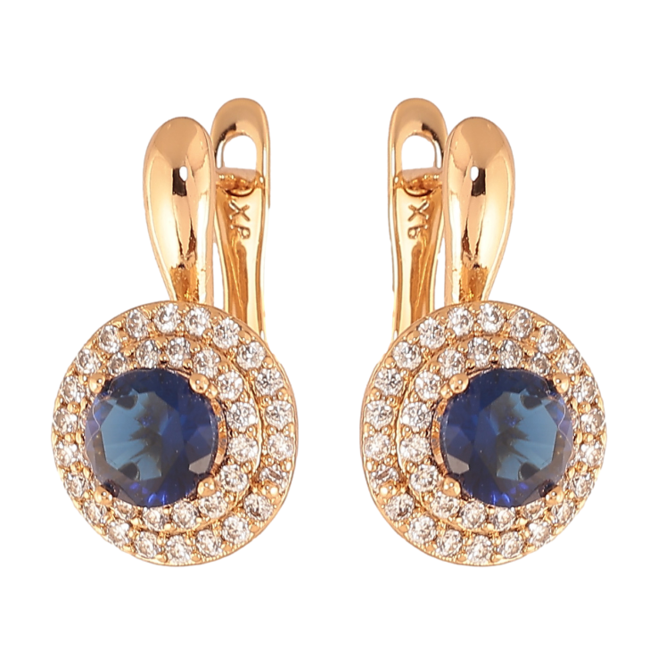 Серьги Xuping Цвет Позолота 18K английский замок Синие кристаллы в обрамлении фото №5