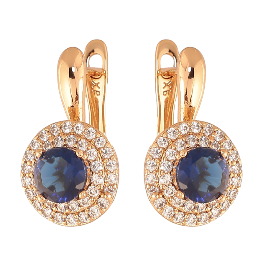 Серьги Xuping Цвет Позолота 18K английский замок Синие кристаллы в обрамлении фото №1 Серьги Xuping Цвет Позолота 18K английский замок Синие кристаллы в обрамлении фото №1