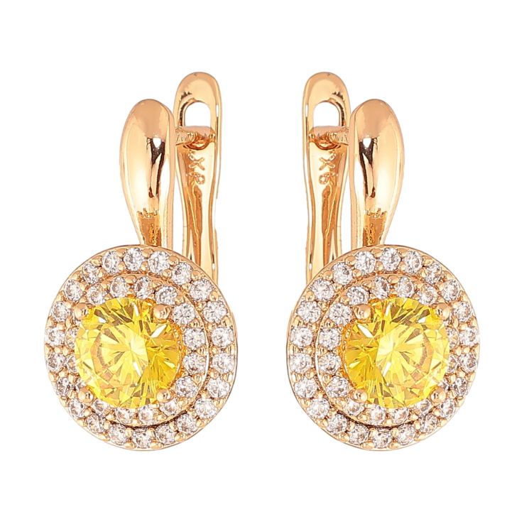 Серьги Xuping Цвет Позолота 18K английский замок Желтые кристаллы в обрамлении фото №16