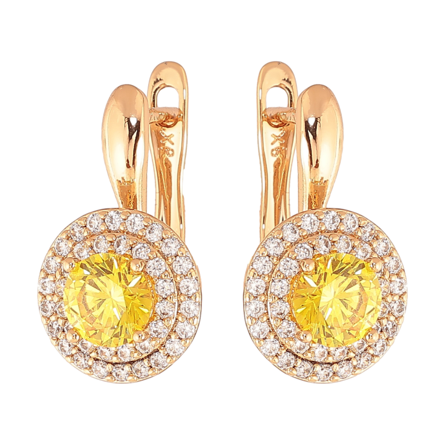 Серьги Xuping Цвет Позолота 18K английский замок Желтые кристаллы в обрамлении фото №1 Серьги Xuping Цвет Позолота 18K английский замок Желтые кристаллы в обрамлении фото №1