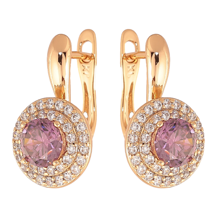 Серьги Xuping Цвет Позолота 18K английский замок Сиреневые кристаллы в обрамлении фото №4