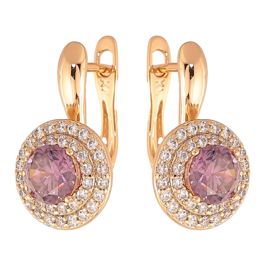Серьги Xuping Цвет Позолота 18K английский замок Сиреневые кристаллы в обрамлении фото №1 Серьги Xuping Цвет Позолота 18K английский замок Сиреневые кристаллы в обрамлении фото №1