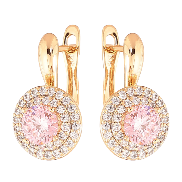 Серьги Xuping Цвет Позолота 18K английский замок Розовые кристаллы в обрамлении фото №5