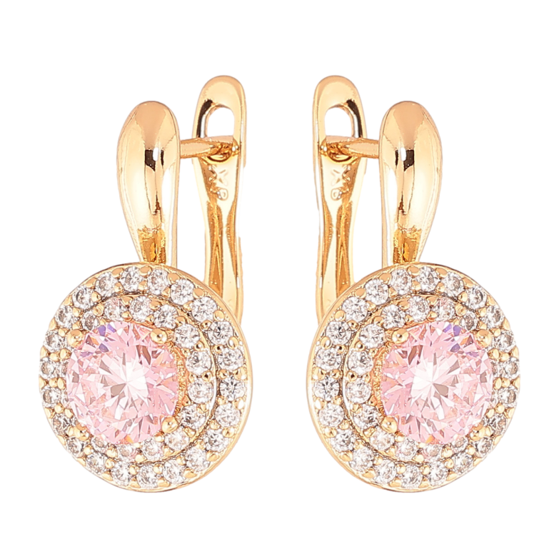 Серьги Xuping Цвет Позолота 18K английский замок Розовые кристаллы в обрамлении фото №2 Серьги Xuping Цвет Позолота 18K английский замок Розовые кристаллы в обрамлении фото №2