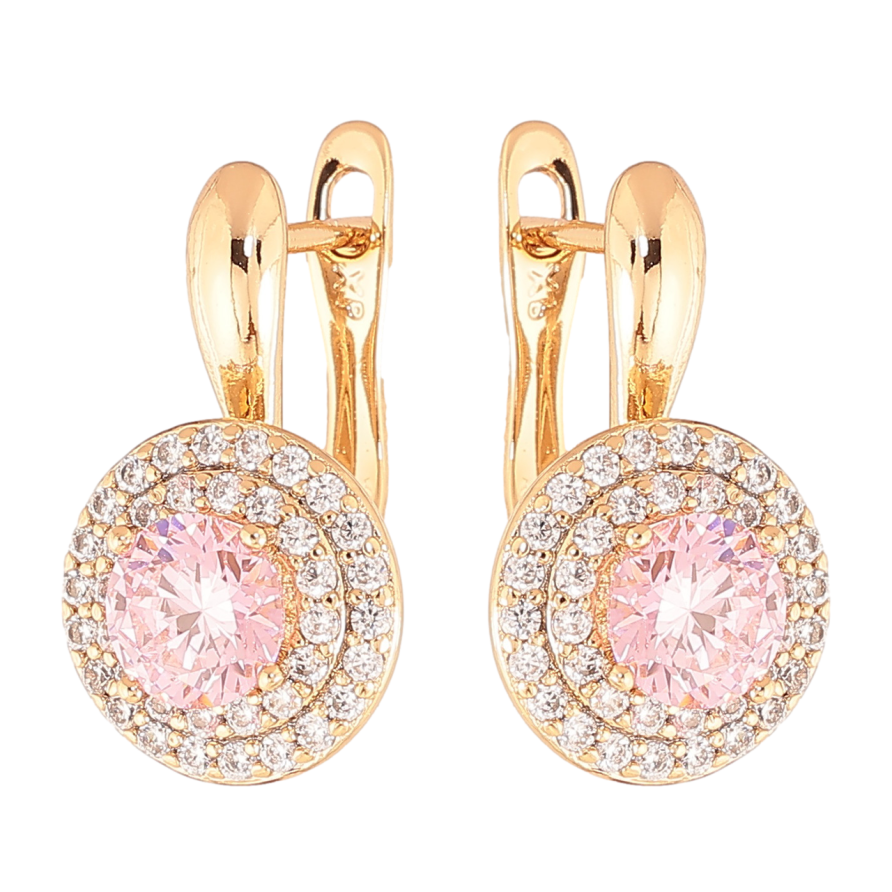 Сережки Xuping Колір Позолота 18K англійська застібка Рожеві кристали в обрамленні фото №1 Сережки Xuping Колір Позолота 18K англійська застібка Рожеві кристали в обрамленні фото №1