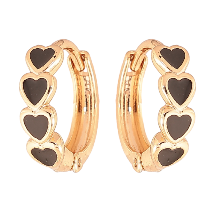 Серьги Xuping Цвет Позолота 18K колечки Сердечки с черной эмалью фото №9