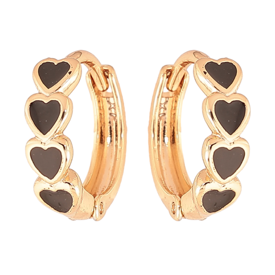 Серьги Xuping Цвет Позолота 18K колечки Сердечки с черной эмалью фото №1