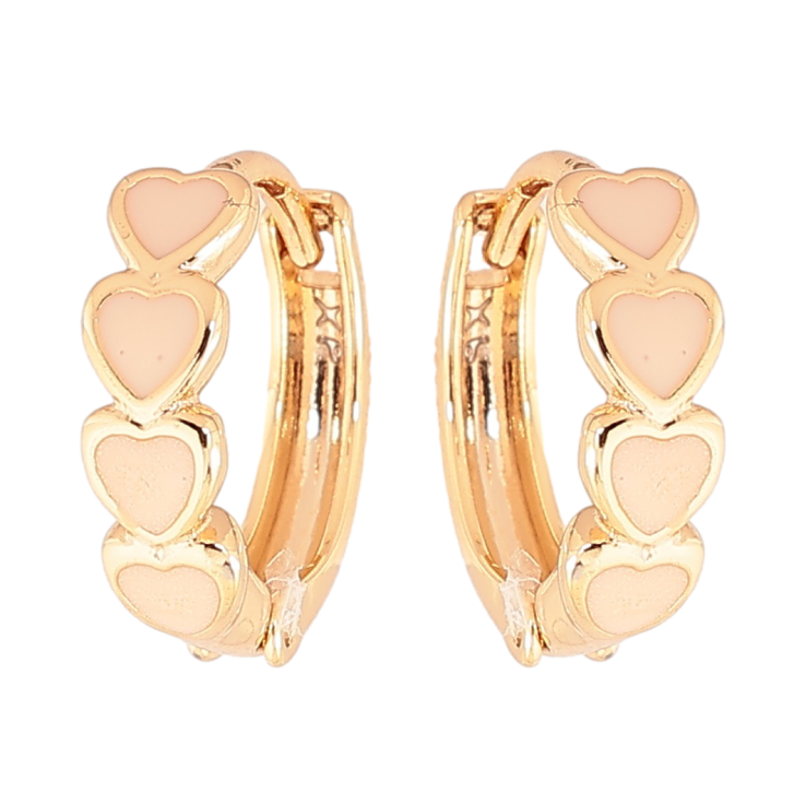 Серьги Xuping Цвет Позолота 18K колечки Сердечки с бежевой эмалью фото №23