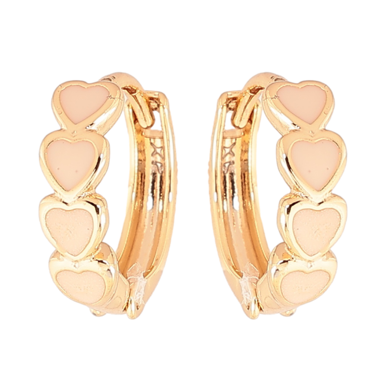 Серьги Xuping Цвет Позолота 18K колечки Сердечки с бежевой эмалью фото №1