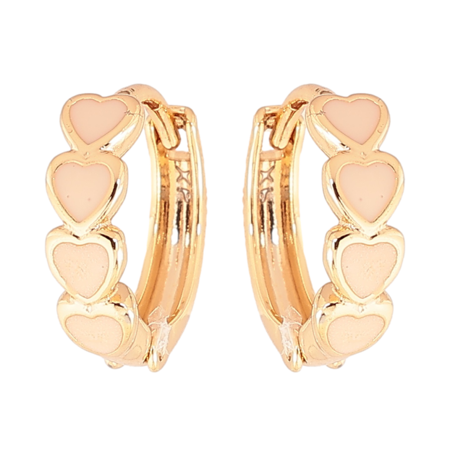 Серьги Xuping Цвет Позолота 18K колечки Сердечки с бежевой эмалью фото №1