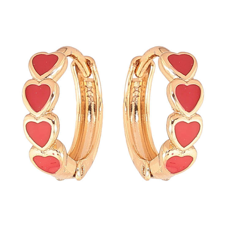 Сережки Xuping Колір Позолота 18K колечка Сердечка з червоною емалью фото №1