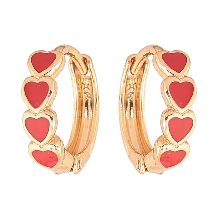Серьги Xuping Цвет Позолота 18K колечки Сердечки с красной эмалью фото №1