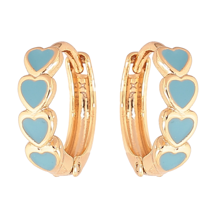 Серьги Xuping Цвет Позолота 18K колечки Сердечки с голубой эмалью фото №15