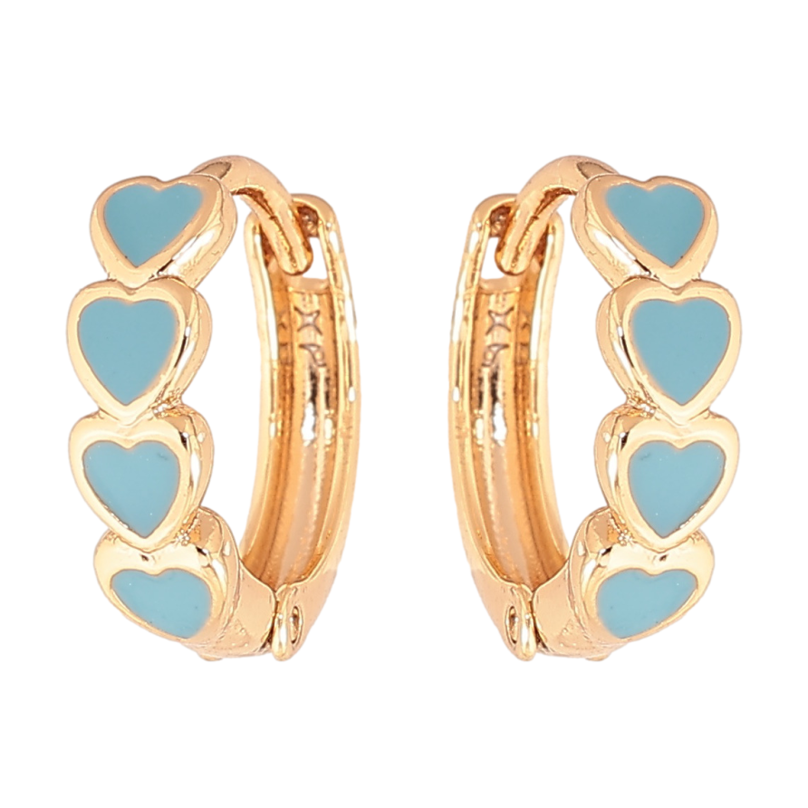 Серьги Xuping Цвет Позолота 18K колечки Сердечки с голубой эмалью фото №1