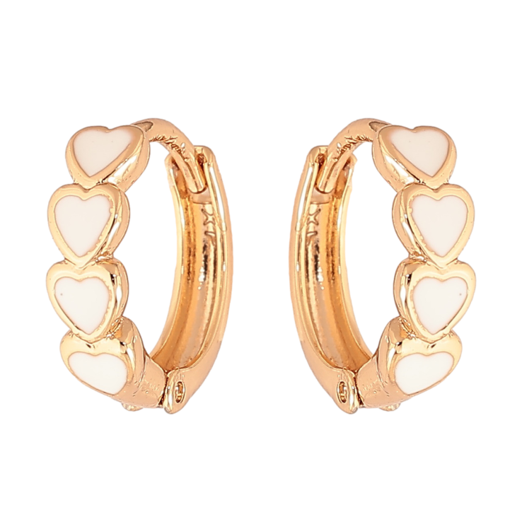 Сережки Xuping Колір Позолота 18K колечка Сердечка з білою емалью фото №2