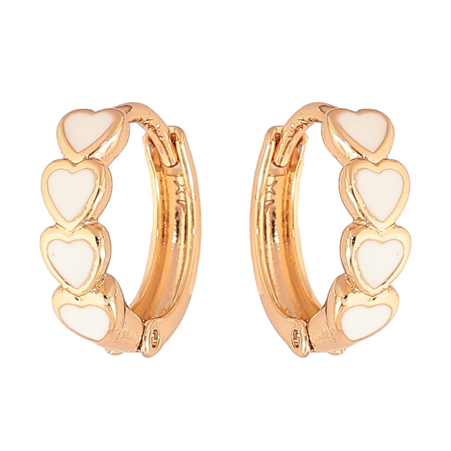 Серьги Xuping Цвет Позолота 18K колечки Сердечки с белой эмалью фото №1