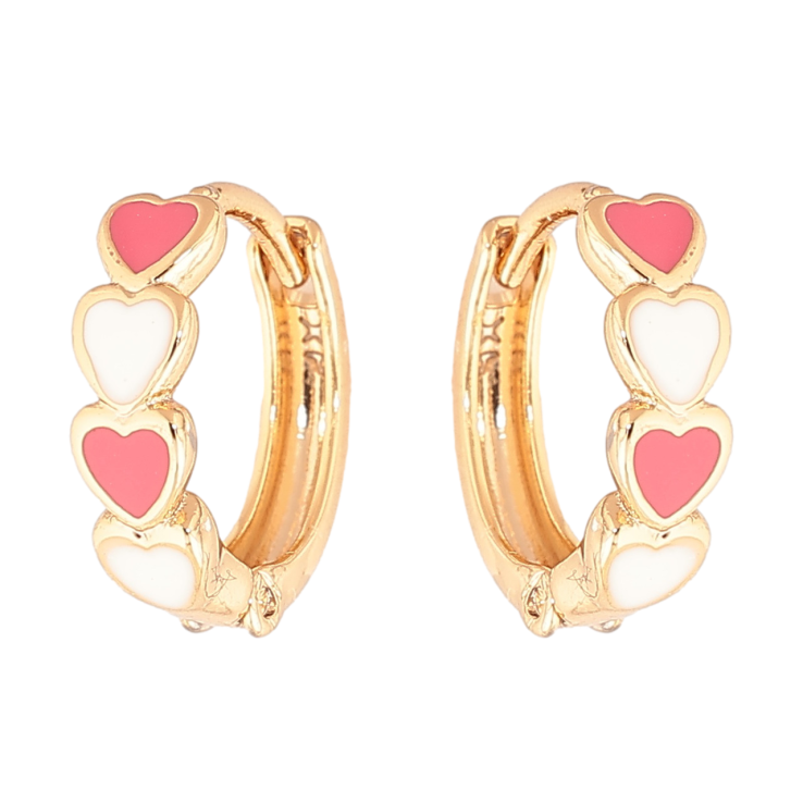 Серьги Xuping Цвет Позолота 18K колечки Сердечки с бело-розовой эмалью фото №22