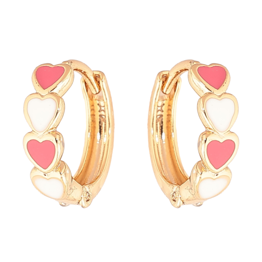 Серьги Xuping Цвет Позолота 18K колечки Сердечки с бело-розовой эмалью фото №1